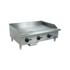 image of Globe C36GG 36" Countertop Gas Griddle, Manual Controls, 3/4" Steel Plate, 90.000 BTU