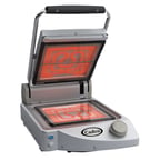 image of Cadco CPG-10FC(120) 13" Single Glass/Ceramic Clamshell Grill w/ Smooth Clear Plates, 120V