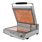 image of Cadco CPG-15FC 19" Jumbo Single Glass/Ceramic Clamshell Grill w/ Smooth Clear Plates, 120V