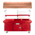 image of Cambro KVC854C158 CamKiosk Polyethylene Hot Red Vending Cart w/ 4 Pan Wells and Canopy