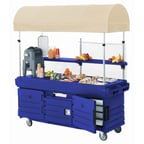 image of Cambro KVC854C186 CamKiosk Polyethylene Navy Blue Vending Cart w/ 4 Pan Wells and Canopy