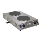 image of Cadco CDR-2CFB 13-1/5" Electric Countertop Hotplate w/ (2) Solid Burners, Vertical Design, Infinite Controls, 1.8 kW, 120v