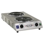 image of Cadco CDR-2TFB 13-1/2" Electric Countertop Hotplate w/ (2) Spiral Burners, Vertical Design, Infinite Controls, 3.0 kW, 220v