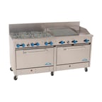 image of Comstock-Castle 2F330-12-2RB 72" Gas Restaurant Range w/ (6) Open Burners, (1) 12" Griddle, (1) 24" Charbroiler, (2) Standard Ovens, 304.000 BTU 