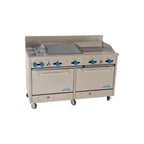 image of Comstock-Castle 2F330-2.5RB-30B 72" Gas Restaurant Range w/ (2) Open Burners, (1) 30" Griddle, (1) 30" Charbroiler, (2) Standard Ovens, 266.000 BTU