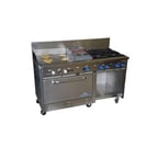 image of Comstock-Castle F33032-24-1RB 60" Gas Restaurant Range w/ (4) Open Burners, (1) 24" Griddle, (1) 12" Charbroiler, (1) Standard Oven, (1) Cabinet Base, 208.000 BTU 