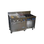 image of Comstock-Castle F33033-30-1.5RB 72" Gas Restaurant Range w/ (4) Open Burners, (1) 30" Griddle, (1) 18" Charbroiler, (1) Standard Oven, (1) Cabinet Base, 250.000 BTU 