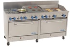 image of Comstock-Castle 2F330-12-3RB 72" Gas Restaurant Range w/ (4) Open Burners, (1) 12" Griddle, (1) 36" Charbroiler, (2) Standard Ovens, 282.000 BTU 