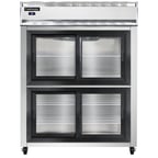 image of Continental 2RESNSGDHD 57" Two Section Reach-In Refrigerator w/ 4 Siliding Half Glass Doors, Stainless Steel Front Aluminum Exterior, 40 cu.ft.