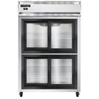 image of Continental Refrigerator 2RNSSSGDHD 52" Two Section Reach-In Refrigerator w/ 4 Sliding Half Glass Doors, All Stainless Steel, 48 cu.ft.