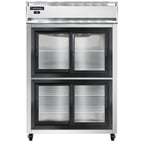 image of Continental Refrigerator 2RSNSGDHD 52" Two Section Reach-In Refrigerator w/ 4 Siliding Half Glass Doors, Stainless Steel Front Aluminum Exterior, 32 cu.ft.