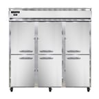 image of Continental Refrigerator 3RNPTHD 78" Three Section Pass-Thru Refrigerator w/ 12 Half Solid Doors, Stainless Steel Front Aluminum Ends, 72 cu ft