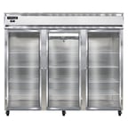 image of Continental Refrigerator 3RENGD 86" Three Section Reach-In Refrigerator w/ 3 Glass Doors, Stainless Steel Front Aluminum Exterior, 73 cu.ft.