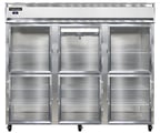 image of Continental Refrigerator 3RENSAGDHD 86" Three Section Reach-In Refrigerator w/ 6 Glass Half Doors, Stainless Steel Exterior, 73 cu.ft.