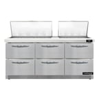 image of Continental Refrigerator D72N27M-FB-D 72" Mega Top Sandwich Prep Table w/ 3 Doors, 27 pans