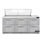 image of Continental Refrigerator SW72N24M-FB-D 72" Mega Top Sandwich Prep Table w/ 6 Drawers, 24 pans