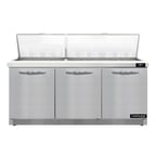 image of Continental Refrigerator SW72N30M-FB 72" Mega Top Sandwich Prep Table w/ 3 Doors, 30 pans