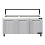 image of Continental Refrigerator SW72N30M-HGL 72" Mega Top Sandwich Prep Table w/ 3 Doors, 30 pans