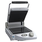 image of Cadco CPG-10 13" Single Glass/Ceramic Panini Grill w/ Grooved Top and Smooth Bottom Plates, 120V