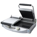 image of Cadco CPG-20 24" Double Glass/Ceramic Panini Grill, Grooved Top and Smooth Bottom Plates, 208/240V