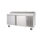 image of Delfield 18672PTLP 72" Two Section Refrigerated Pizza Prep Table w/ 2 Doors, (3) 12" x 20" Pan