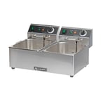 image of Adcraft DF-6L/2 Double Tank Countertop Electric Deep Fryer w/ 2 Fryer Baskets, 15 lb/hour Per Pot