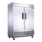 image of Dukers Appliance Co D55R 55" Two Section Reach-In Refrigerator w/ 2 Solid Doors, Bottom Mount, Stainless Steel, 41 cu. ft.