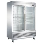 image of Dukers Appliance Co D55R-GS2 Two Section Reach-In Refrigerator w/ 2 Glass Doors, Bottom Mount, Stainless Steel, 41 cu. ft.