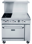 image of Dukers Appliance Co DCR36-2B24GM 36" Gas Restaurant Range w/ (2) Open Burners, 24" Griddle, (1) Standard Oven, 157.000 BTU 