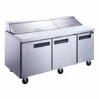 image of Dukers Appliance Co DSP72-20-S3 72" Three Section Sandwich/Salad Prep Table w/ 3 Doors, 18 Pans