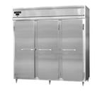 image of Continental Refrigerator D3RNSS 78" Three Section Reach-In Refrigerator w/ 3 Solid Doors, All Stainless Steel, 72 cu. ft.