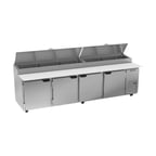 image of Beverage-Air DP119HC 119" Four Section Refrigerated Pizza Prep Table w/ 4 Doors, 42 cu. ft.