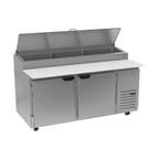 image of Beverage Air DP67HC 67" Two Section Refrigerated Pizza Prep Table w/ 2 Doors, 20.7 cu. ft.