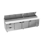 image of Beverage-Air DPD119HC-2 119" Four Section Refrigerated Pizza Prep Table w/ 3 Doors & 2 Drawers