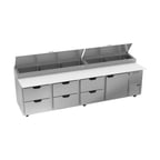 image of Beverage-Air DPD119HC-6 119" Four Section Refrigerated Pizza Prep Table w/ 1 Door & 6 Drawers
