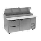 image of Beverage-Air DPD67HC-2 67" Two Section Refrigerated Pizza Prep Table w/ 1 Door & 2 Drawers