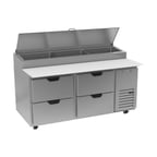 image of Beverage Air DPD67HC-4 67" Two Section Refrigerated Pizza Prep Table w/ 4 Drawers, 20.7 cu. ft.