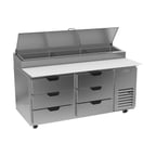 image of Beverage Air DPD67HC-6 67" Two Section Refrigerated Pizza Prep Table w/ 6 Drawers, 20.7 cu. ft.