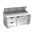 image of Beverage Air DPD72HC-2 72" Two Section Refrigerated Pizza Prep Table w/ 1 Door & 2 Drawers