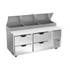 image of Beverage Air DPD72HC-4 72" Two Section Refrigerated Pizza Prep Table w/ 4 Drawers