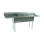 image of Eagle Group BPS-1854-3-18-FE 90" Three Compartment Sink, 18"W x 18"L Bowl With 2 Drainboards