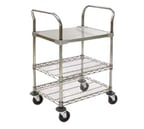 image of Eagle Group U3-2436CS Utility Cart w/ 1 Solid Stainless Steel Shelf, 2 Chrome Wire Shelves