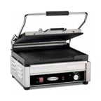image of Serv-Ware EPG-100GG Single Sandwich Panini Grill w/ 13" x 9" Grooved Plates, 120V
