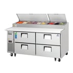 image of Everest EPPR2-D4 71" Two Section Refrigerated Pizza Prep Table w/ 4 Drawers, (9) 1/3 Size Pans
