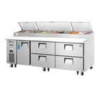 image of Everest EPPR3-D4 93" Three Section Refrigerated Pizza Prep Table w/ 1 Door & 4 Drawers