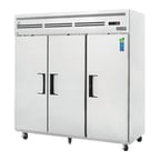 image of Everest ESR3 74" Three Section Reach-In Refrigerator w/ 3 Solid Full Doors, Top Mount, Stainless Steel, 71 cu. ft.
