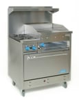 image of Comstock-Castle F330-24B 36" Gas Restaurant Range w/  (2) Open Burners, (1) 24" Raised Griddle, (1) Standard Oven, 132.000 BTU