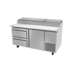 image of Fagor FPT-67-D2 67" Two Section Refrigerated Pizza Prep Table w/ 1 Door & 2 Drawers
