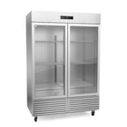 image of Fagor Refrigeration QVR-2G-N Two Section Reach-In Refrigerator w/ 2 Glass Doors, Bottom Mount, Stainless Steel, 52 cu. ft.