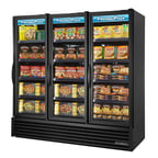 image of True FLM-81~TSL01 80" Three Glass Swing Door Refrigerated Merchandiser in Black, 69 cu. ft. 